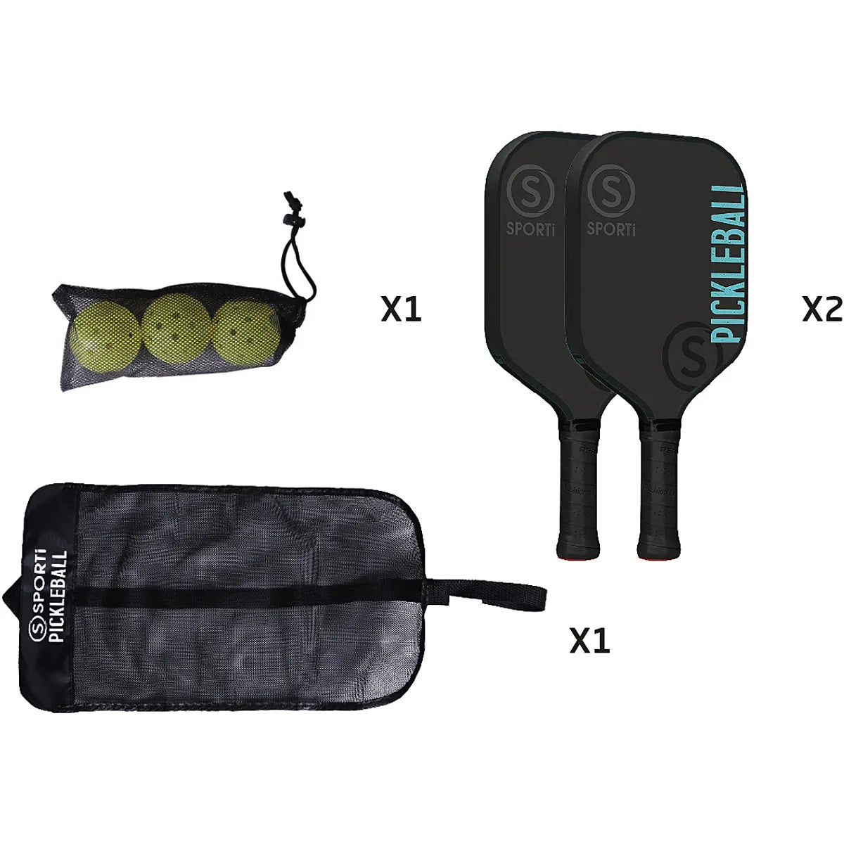 Pickleball Houten Outdoor Kit: Rackets + Ballen + Draagtasje