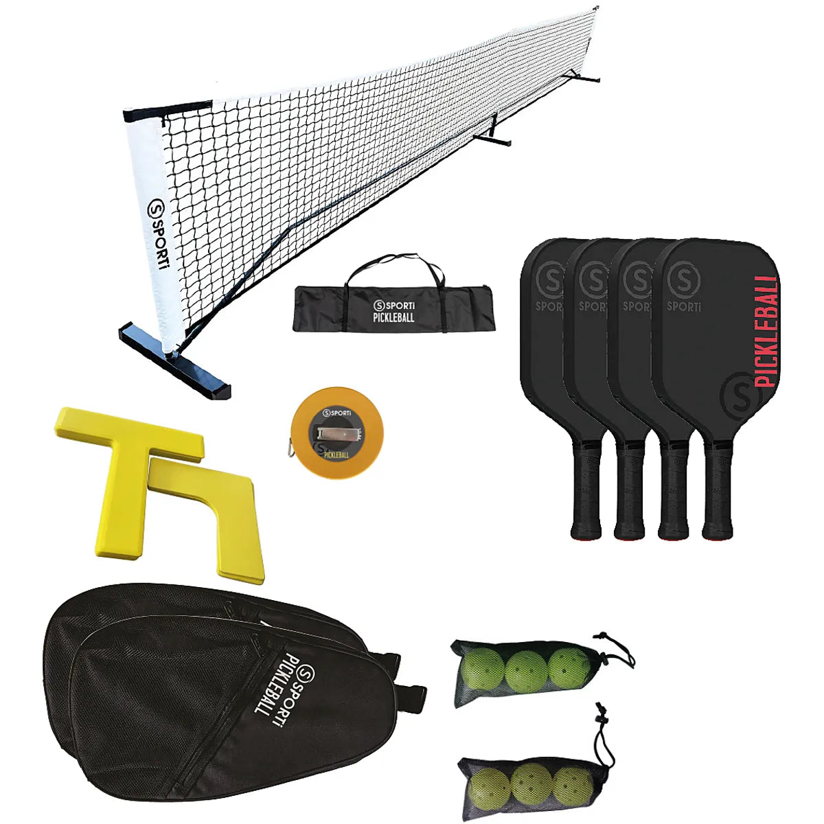 Complete Pickleball Veldset: Net met Frame + Markering + Rackets + Ballen
