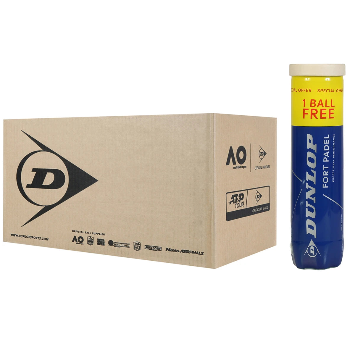 Doos van 18 Tubes met 4 Dunlop Fort Padelballen