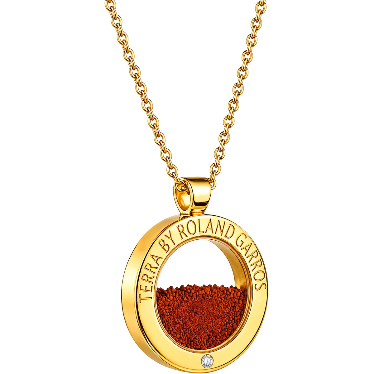 HALSKETTING EN TERRA ACCESS MEDAILLE GLANZENDE GOUDKLEURIGE STAAL 1 STEEN KLEIN MODEL