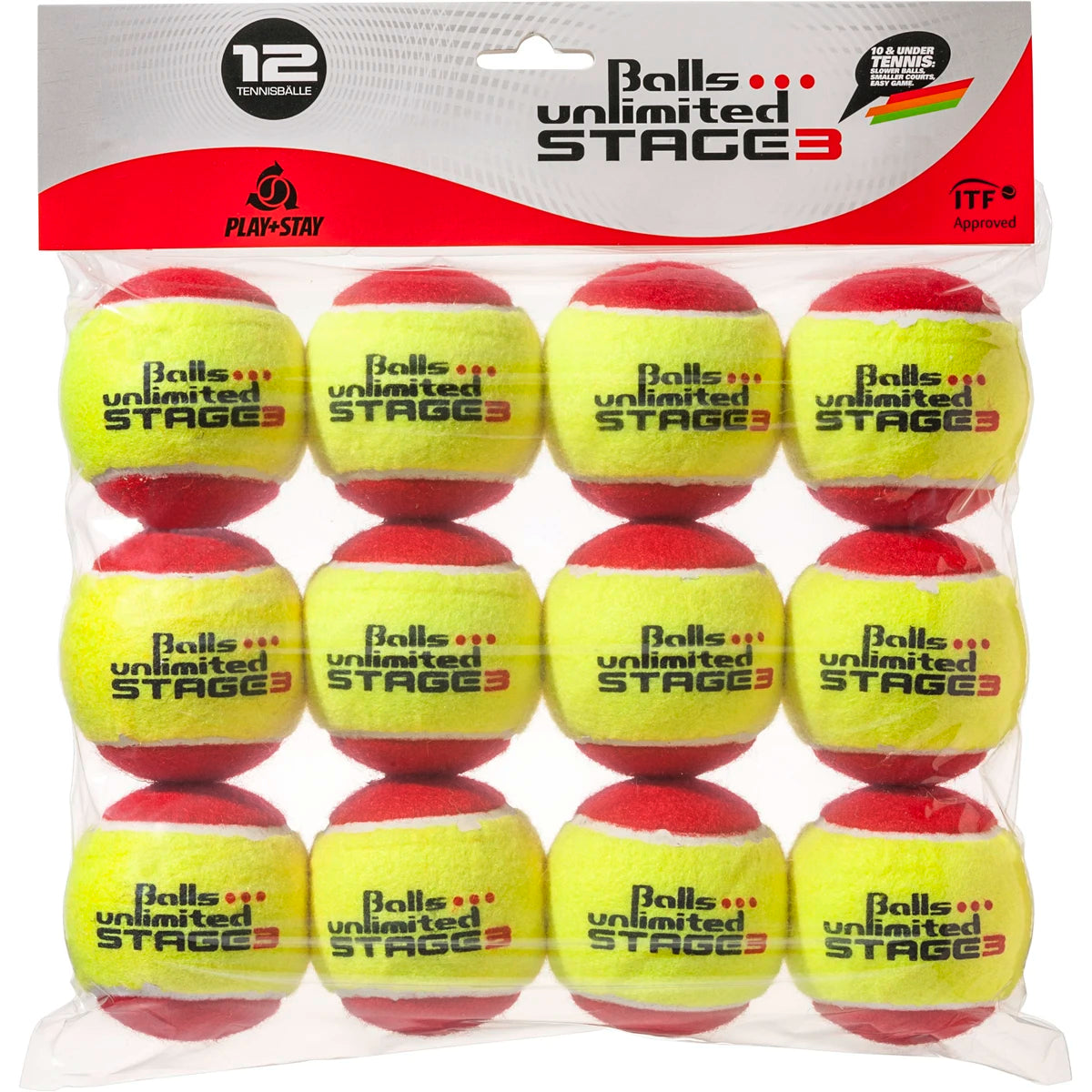 Zakje met 12 Stage 3 Unlimited gele/rode ballen