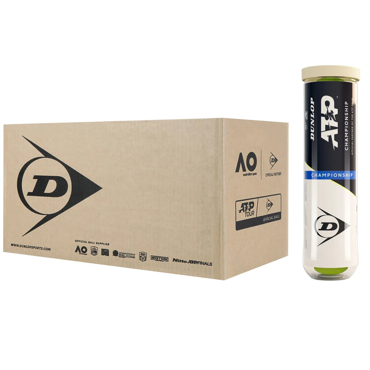 Doos van 18 Tubes met 4 Dunlop Atp Championship tennisballen