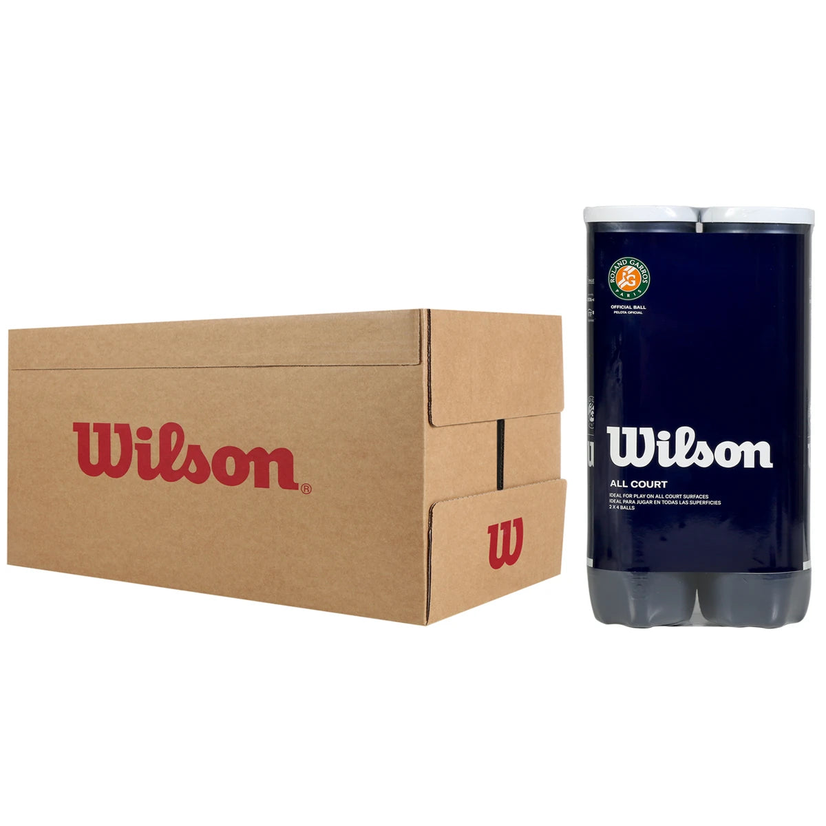 Doos met 9 bipacks van 4 Wilson Roland Garros All Court ballen