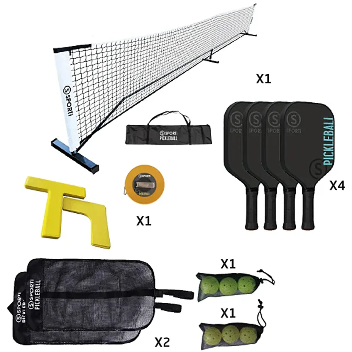 Complete Pickleball Veldset: Net met Frame + Markering + Rackets + Ballen