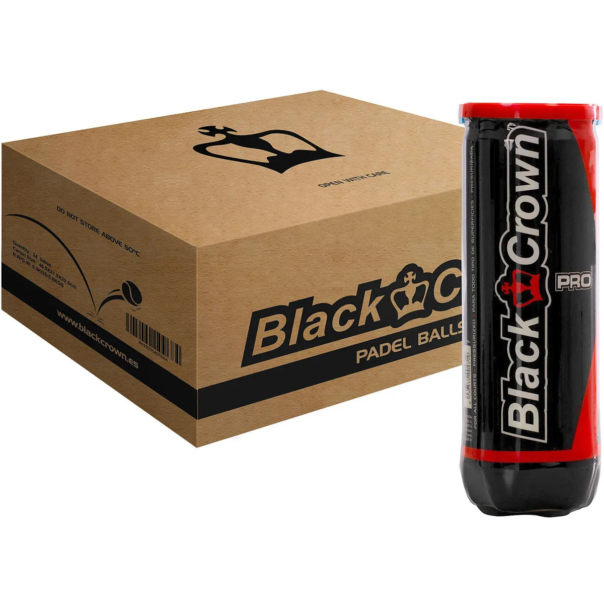 Doos met 24 Tubes Padelballen Black Crown Pro